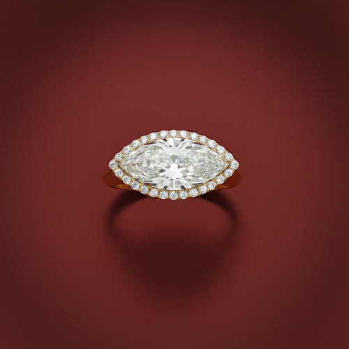 The High Roller Ring — east west bezel set marquise pinky ring with pavé halo by Jinx Jewelry
